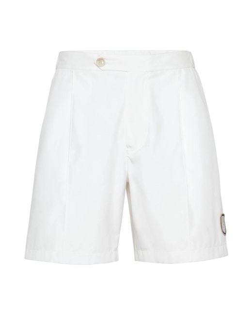 Brunello Cucinelli White Logo-Appliqué Knee-Length Tailored Shorts for men