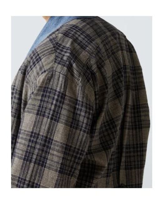 Greg Lauren Gray Cotton Coat With Plaid Denim Piping for men