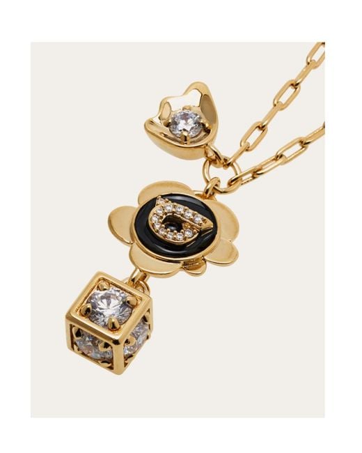 Ferragamo White Ferragamo Gancini Charm Embellished Necklace