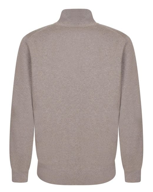Brunello Cucinelli Gray Funnel-Neck Knitted Polo Shirt for men