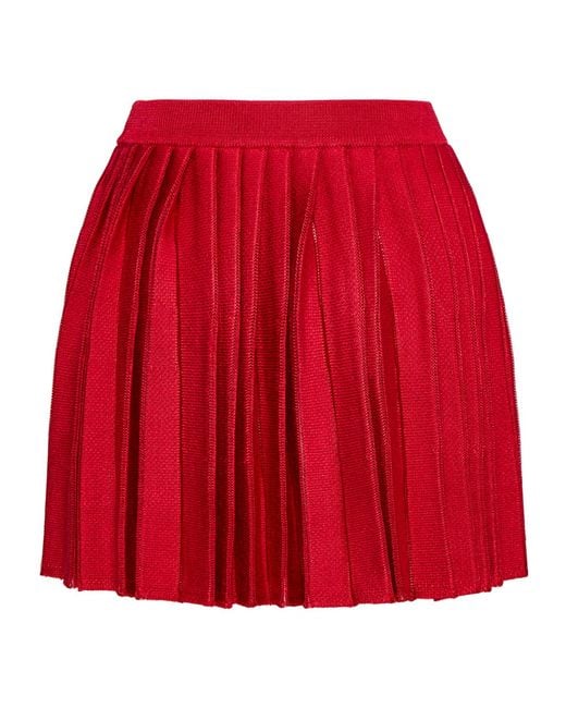Self-Portrait Red Pleated Knit Mini Skirt