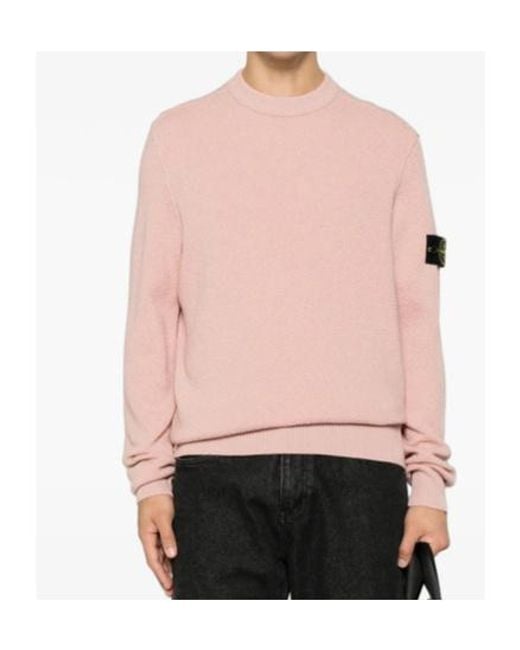 Stone Island Pink Crew-Neck Knitted Sweater for men