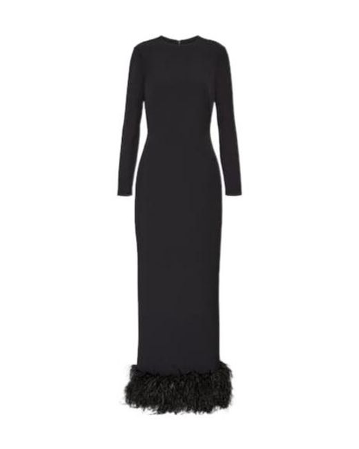 Safiyaa Black Feather-Trimmed Crêpe Gown
