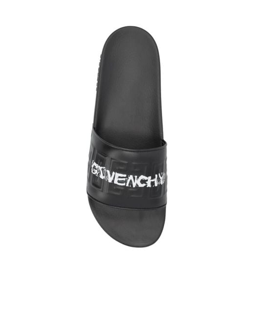 Givenchy Black 4G Embossed Open Toe Slides for men