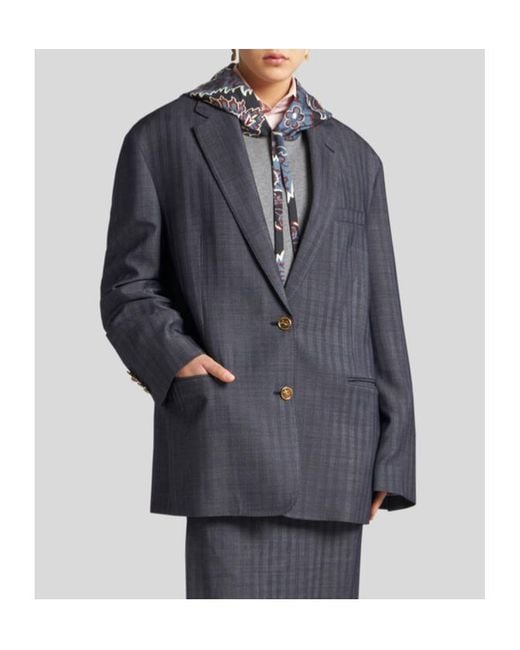 Etro Blue Pegaso Single-Breasted Blazer