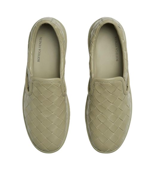 Bottega Veneta Green Leather Intrecciato Sawyer Sneakers
