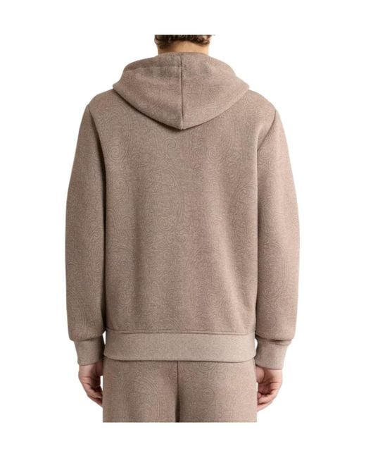 Etro Brown Knit Jacquard Hooded Sweatshirt With Arnica Motif for men