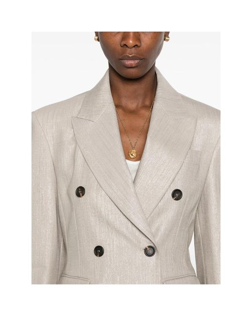 Brunello Cucinelli Natural Double-Breasted Long Sleeved Blazer