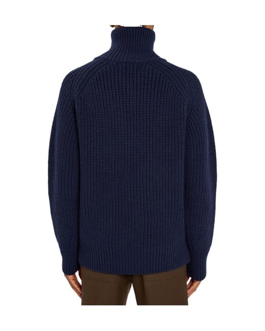 Dries Van Noten Blue Ribbed Wool Cardigan for men