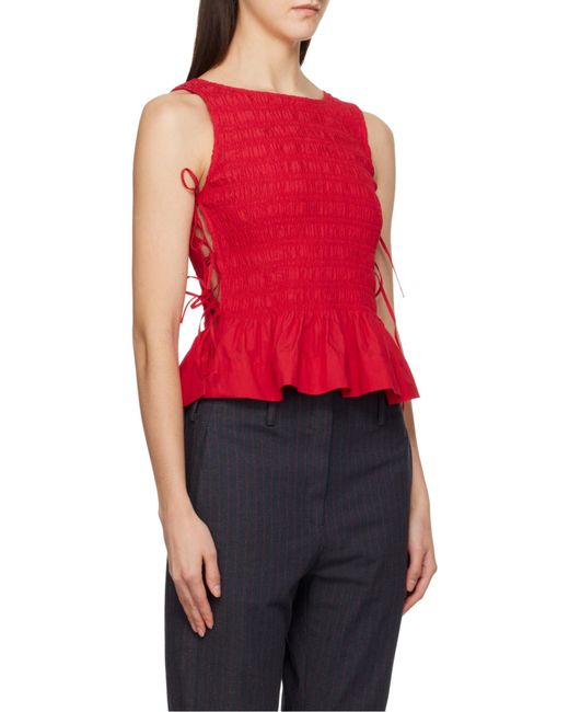 Ganni Red Smock Tie Top