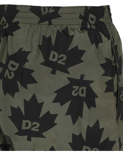 DSquared² Green Leaf Logo Printed Swimming Trunks for men
