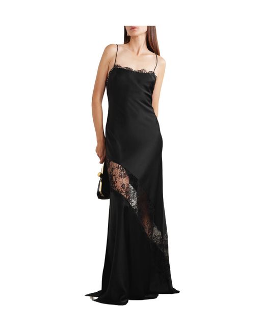 Alex Perry Black Lace-Trimmed Satin Gown