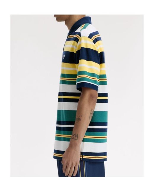 Fred Perry Blue Striped Relaxed Polo Shirt for men