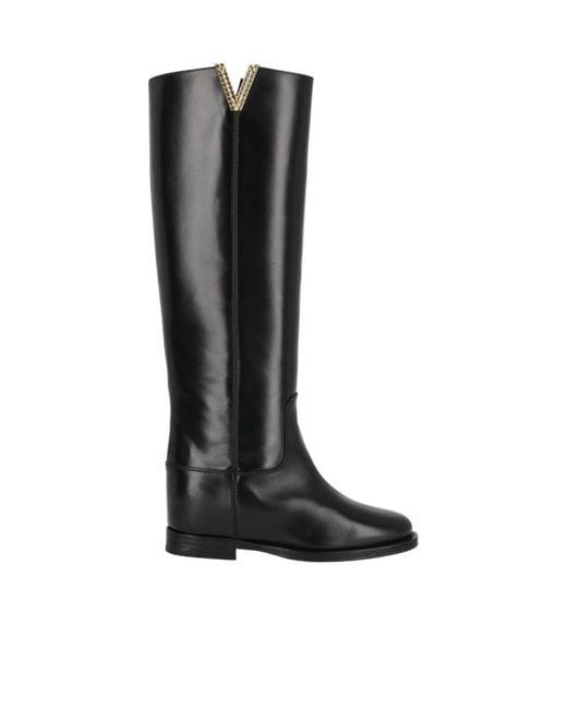 Via Roma 15 Black Round-Toe Tall Boots
