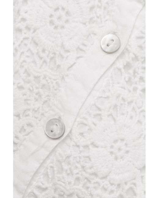LoveShackFancy White Carmeline Lace-Trimmed Cropped Top
