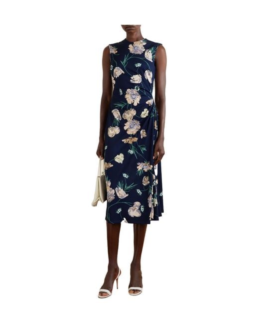 Erdem Blue Floral Printed Ponte Midi Dress