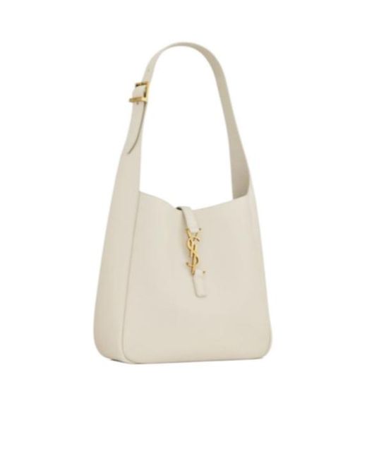 Saint Laurent White Le 5 À 7 Logo Plaque Shoulder Bag