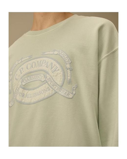 C P Company Green Logo Embroidered Crewneck Sweatshirt for men