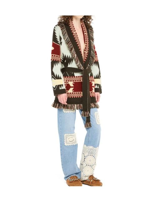 Alanui Blue Icon Jacquard Fringed Cardigan