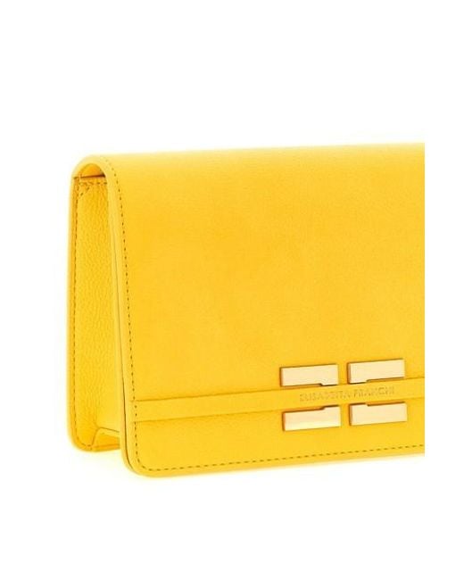Elisabetta Franchi Yellow Logo Stamp Foldover Top Shoulder Bag