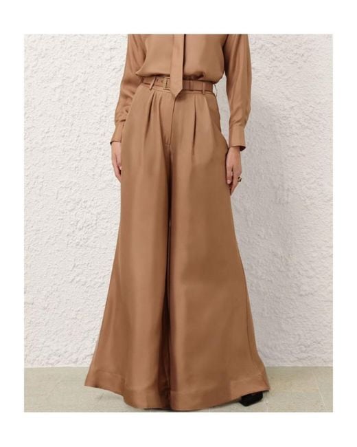 Zimmermann Brown Pleated Belted Trousers
