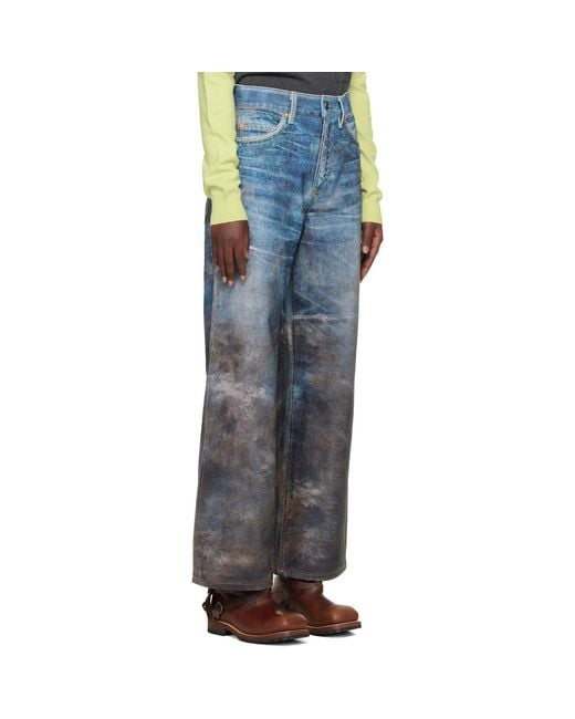 ANDERSSON BELL Blue Festival Mud Printed Jeans for men