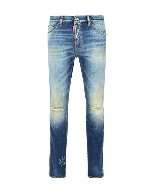 DSquared² Blue Straight Leg Slim Distressed Jeans for men