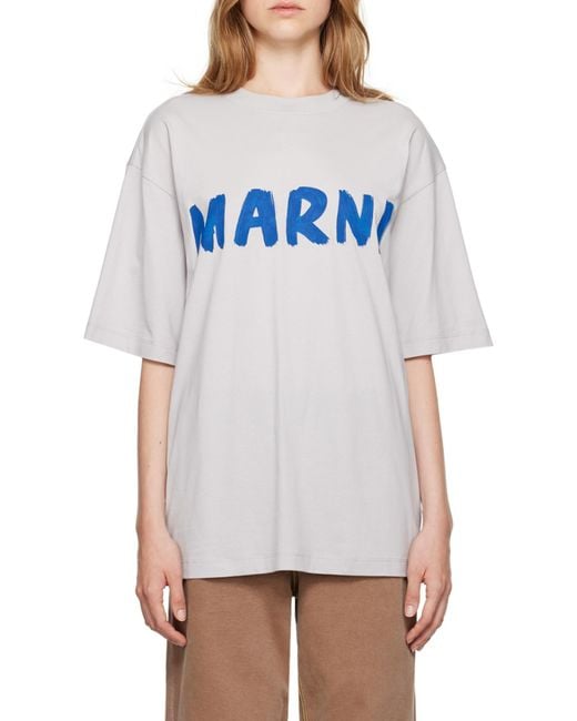 Marni Gray Logo Printed Crewneck T-Shirt