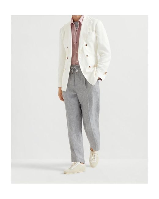 Brunello Cucinelli Gray Chevron Leisure Fit Trousers for men