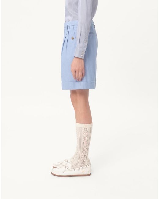 Valentino Blue Cuffed Denim Bermuda Shorts for men