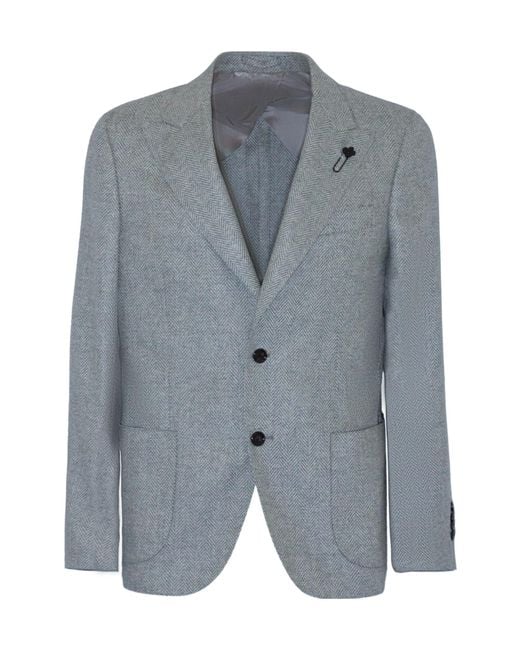 Lardini Gray Herringbone Single-Breasted Blazer for men