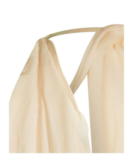 Blumarine Natural Ruched Floral Maxi Dress
