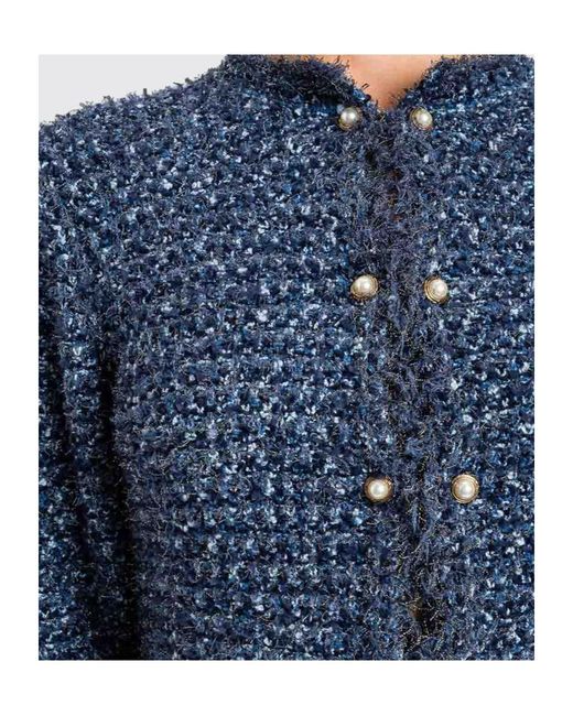 Twinset Blue Jacquard Fringed Jacket