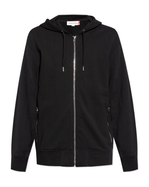 McQueen Black Drawstring Zip Up Hoodie for men