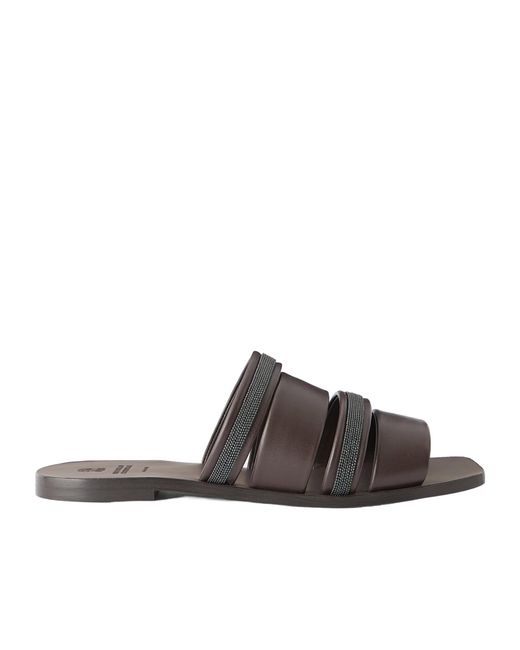 Brunello Cucinelli Brown Square-Toe Flat Sandals