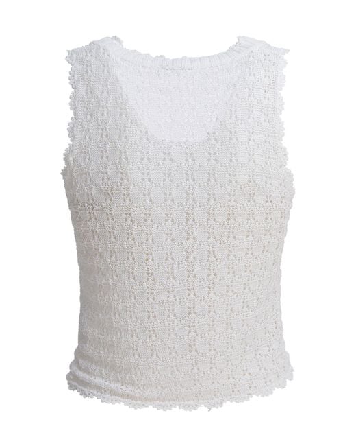 Ganni White Shiny Pointelle Sleeveless Knit Vest