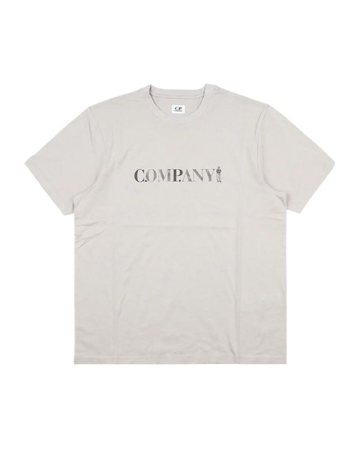 C P Company White Logo Printed Crewneck T-Shirt for men