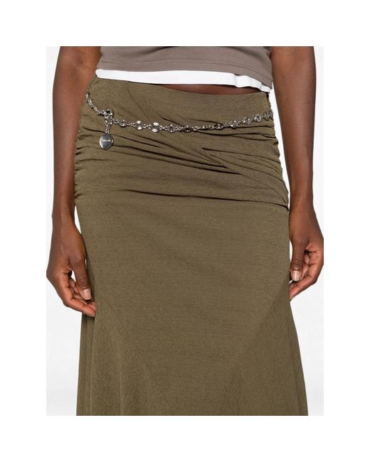 Ganni Green Ruched Asymmetric-Hem Asymmetric Skirt