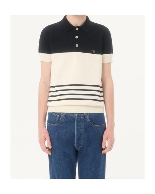 Valentino Black Wool Polo Shirt With Vlogo for men