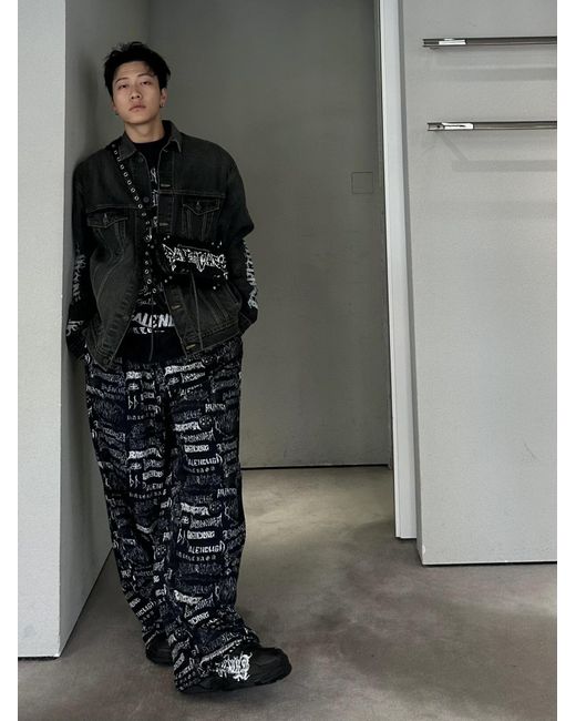 Balenciaga Black All-Over Printed Pants for men