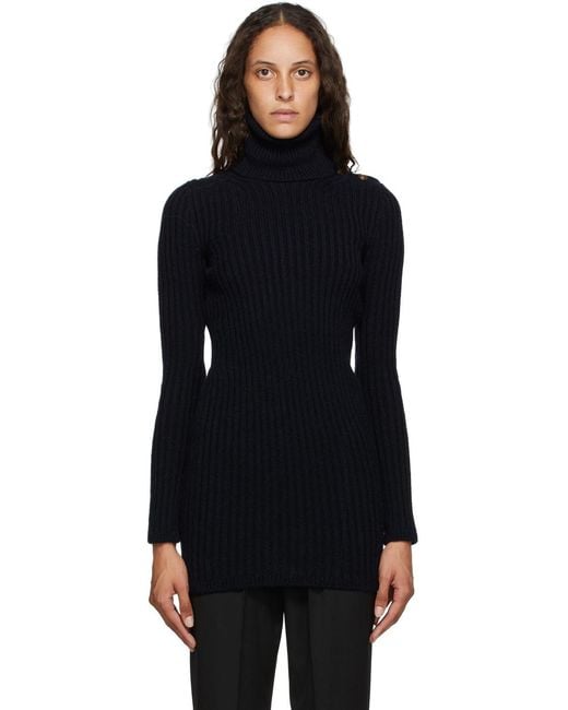Saint Laurent Black Fold-Over Collar Jumper