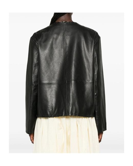 Rohe Black Crew Neck Leather Jacket