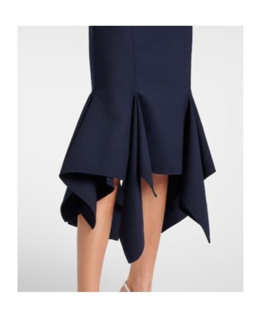Oscar de la Renta Blue Pleated Wool-Blend Midi Dress