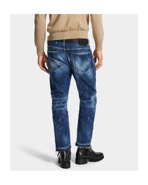 DSquared² Blue Medium Ripped Wash Bro Jeans for men