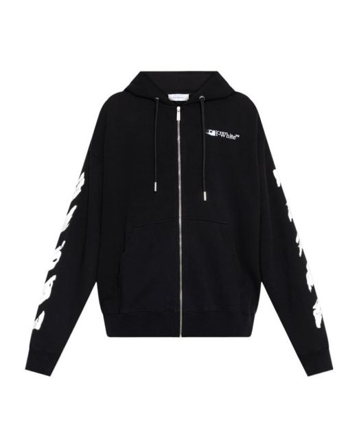 Off-White c/o Virgil Abloh Black Zip-Up Drawstring Hoodie for men