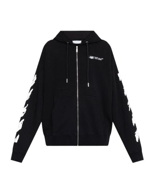 Off-White c/o Virgil Abloh Black Zip-Up Drawstring Hoodie for men
