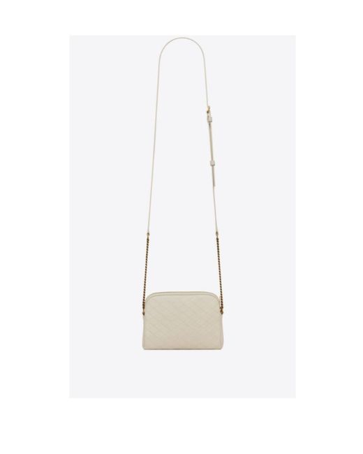 Saint Laurent White Gaby Quilted Chain Pouch