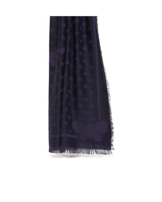 Weekend by Maxmara Blue All-Over Patterned Frayed Edge Scarf