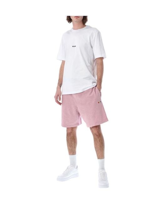 MSGM Pink Logo Embroidered Shorts for men