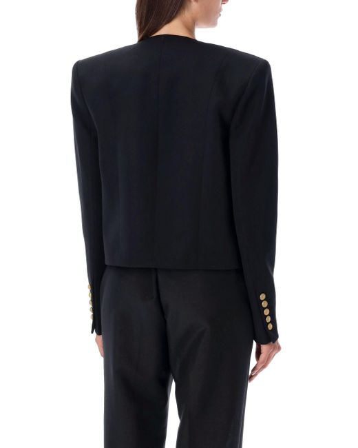 Balmain Black Button Embellished Collarless Jacket